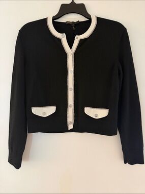 Maje Black & Ivory Cropped Knit Cardigan Size 2 (M) Parisian Chic